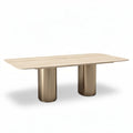 Eettafel met houten blad en metalen zuilen 200 x 100 x 75cm beige