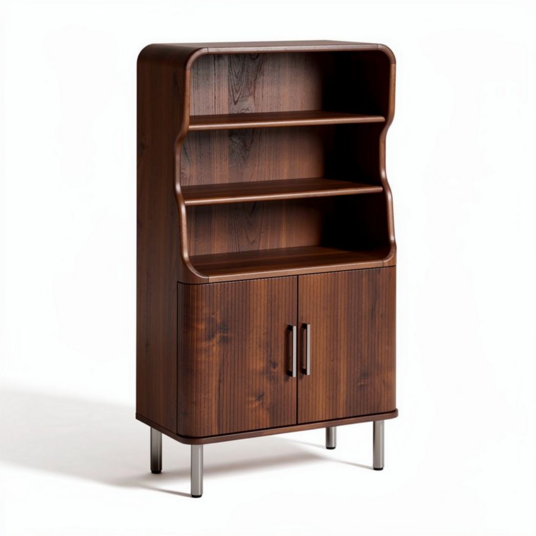 Boekenrek met kast en open planken van hout in bruin 80 x 40 x 150cm