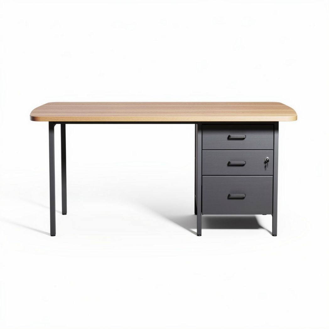 Bureau met eikenhouten blad en metalen onderstel afmetingen 140 x 60 x 75cm