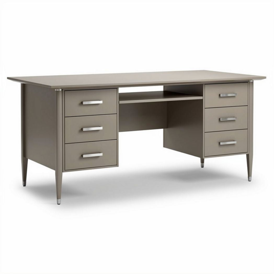 bureau grijs met 4 lade en middenruimte afmeting 150 x 75 x 75cm