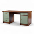 Houten bureau met groene lades en kast 150 x 70 x 75 cm