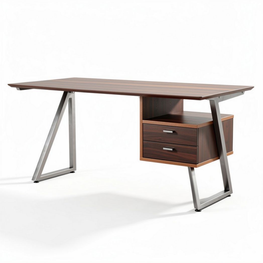 Bureau met metalen onderstel en houten blad 150 x 75 x 75cm bruin