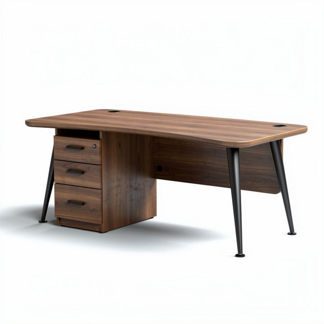 Houten bureau met drie lades en metalen poten 150 x 75 x 75cm
