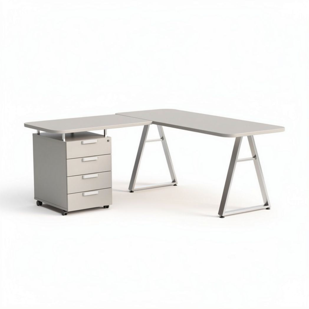 Hoekbureau met opberglades van staal en kunststof 150 x 75 x 75cm grijs