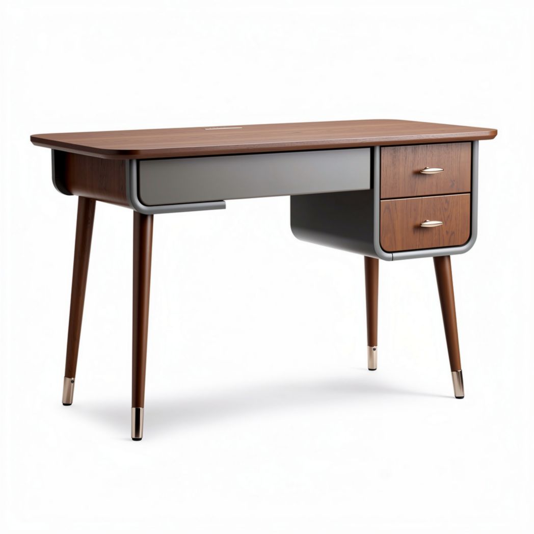 Houten bureau met lade en kast in bruin en grijs 120 x 60 x 75cm