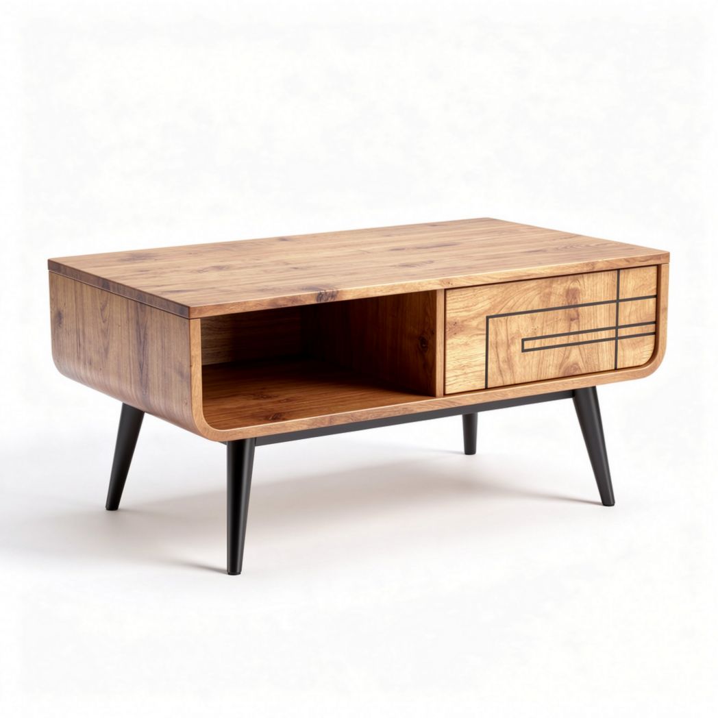 Salontafel van houten materiaal met lades en zwart metalen poten 120 x 60 x 45cm