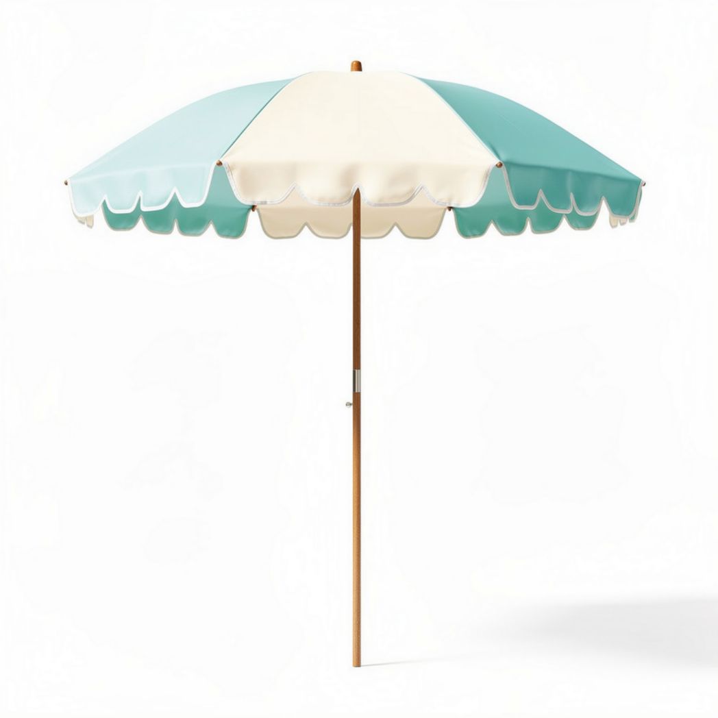 Parasols met houten stok in turquoise en crème kleur 150 x 150 x 200cm