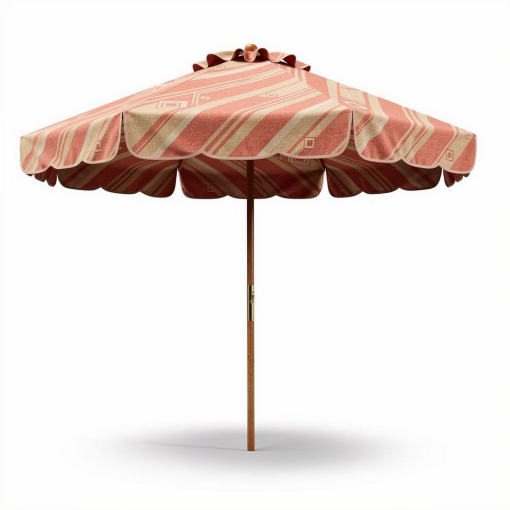 Parasol met stoffen beschadigd in rood en beige 250 x 250 x 250 cm