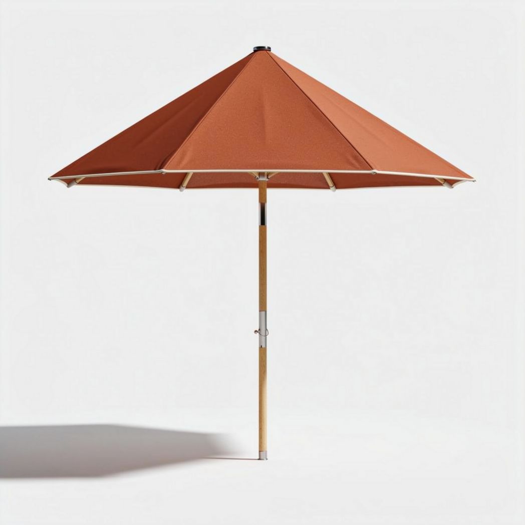 Parasol met houten paal en oranje stoffen doek maat 200 x 200 x 250cm