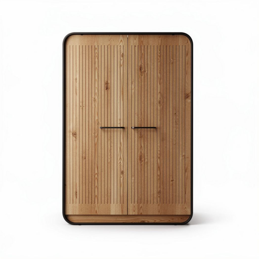 Houten kast met dubbele deuren en zwart metalen handgrepen 80 x 40 x 180cm