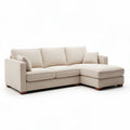Hoekbank van stof in lichtbeige met afmetingen 200 x 100 x 90cm